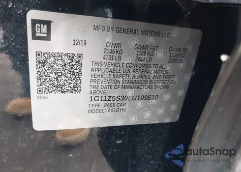 2020 Chevrolet Impala Fwd Lt из США, поврежденный, VIN 1G11Z5S30LU109630